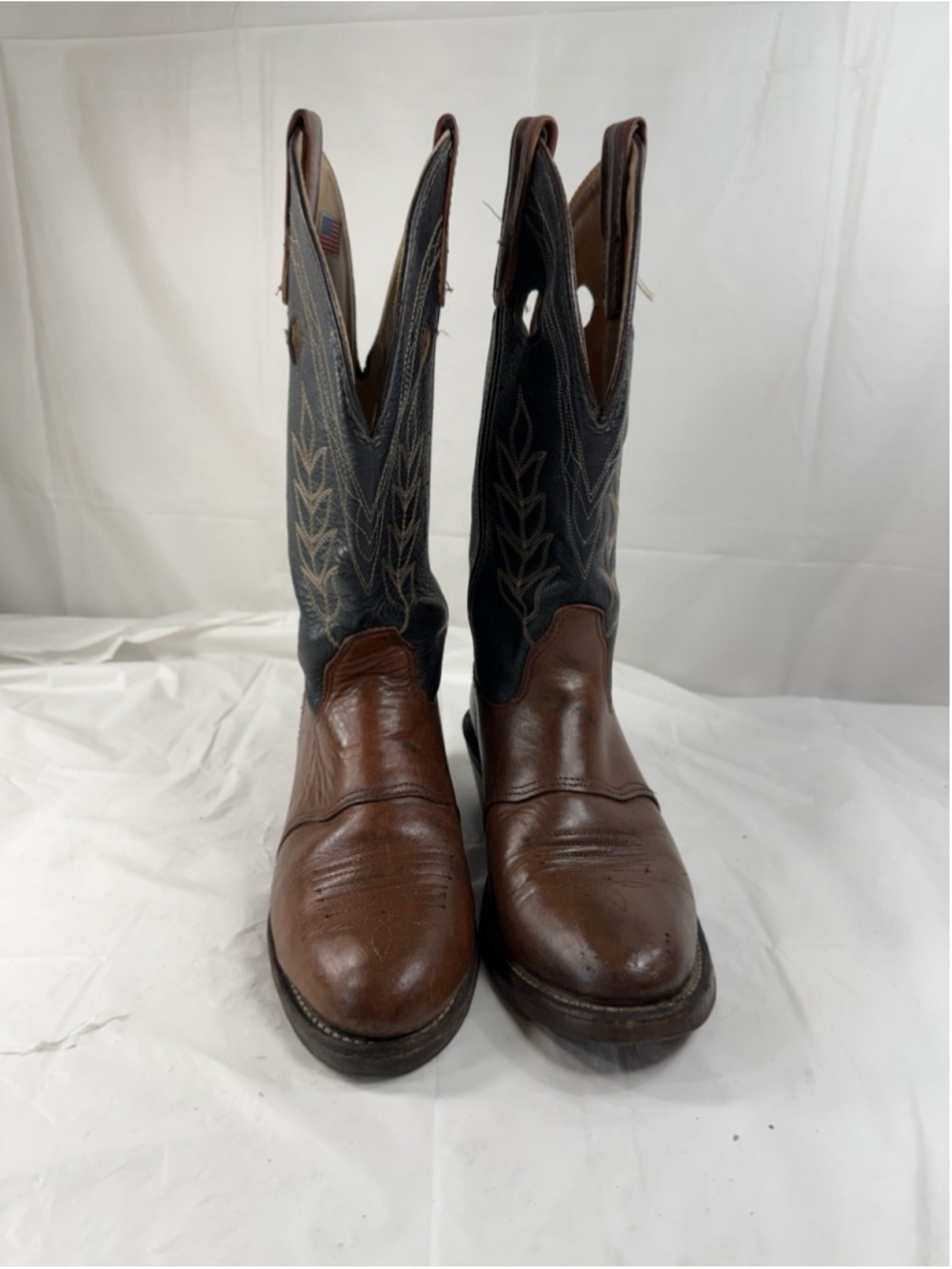 Vtg Double-H HH Womens Western Cowboy Boots Sz 7-7.5 M Black Brown Leather USA
